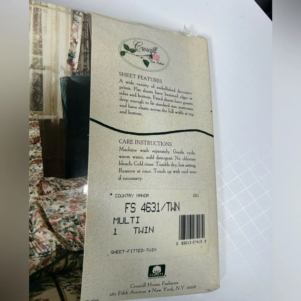 Vintage CROSCILL Floral Twin Flat & Fitted Sheet Ruffle Set 200 Luxury Percale